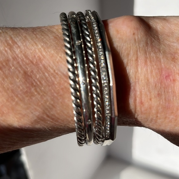 David Yurman Stax- 5 Silver and Diamond Cuffs Combined into one Cuff Bracelet - Picture 15 of 16